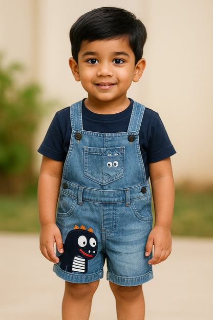 Baby Boys Dino Patch Work Dungaree Set