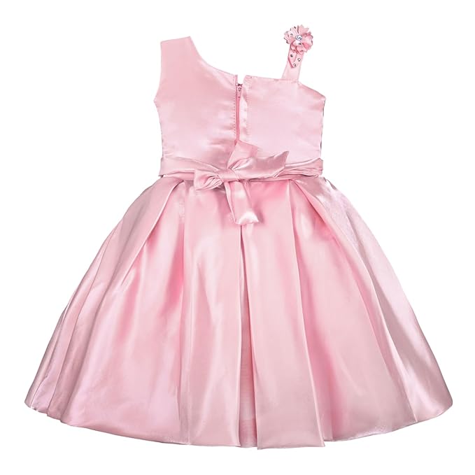 Girls Satin Embellished Flower Detailed Fit and Flare Dress