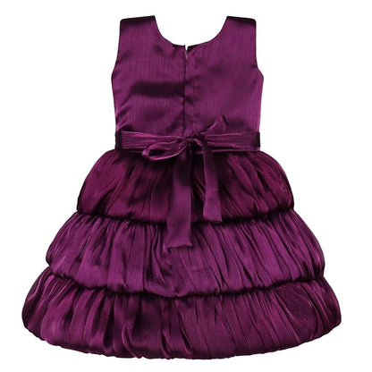 Girls Knee Length Satin Solid Party Dress