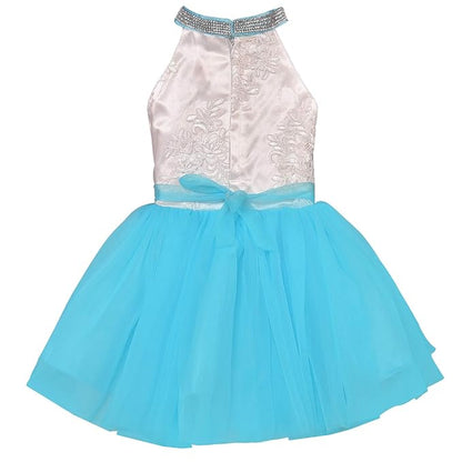 Girls Halter Neck Embellished Fit and Flare Dress