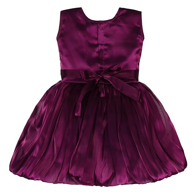 Girls Knee Length Satin Solid Party Dress