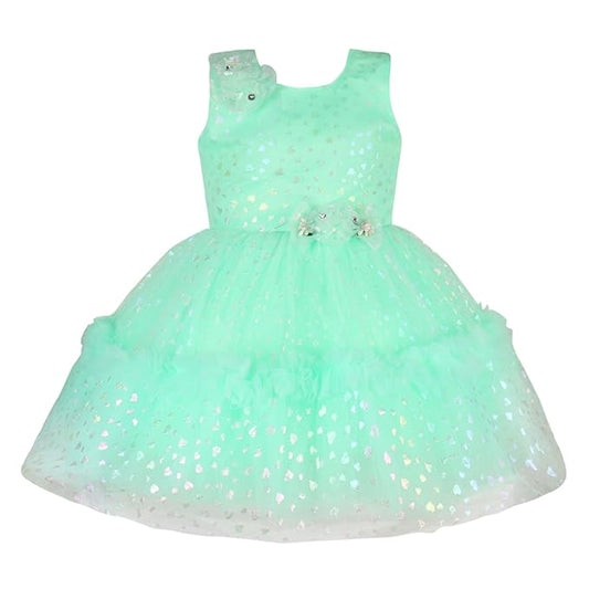 Girls Knee Length Net Solid Party Dress