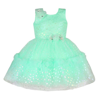 Girls Knee Length Net Solid Party Dress