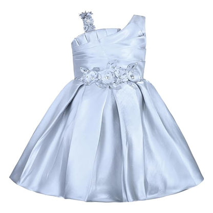 Girls Satin Embellished Flower Detailed Fit and Flare Dress