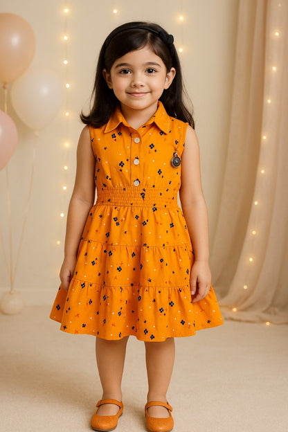 Girls Floral Printed Button Up Collar Summer Casual Dress