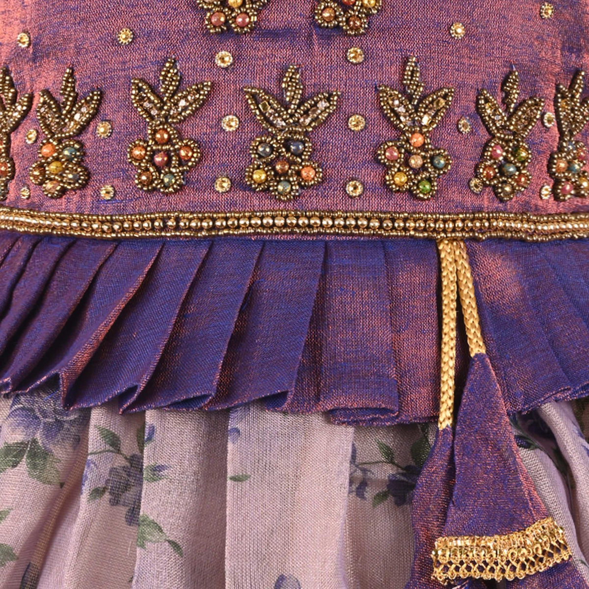 Girls Art Silk Embroidered Party Dress with Tassel Detail | Elegant Kids Festive & Occasion Wear