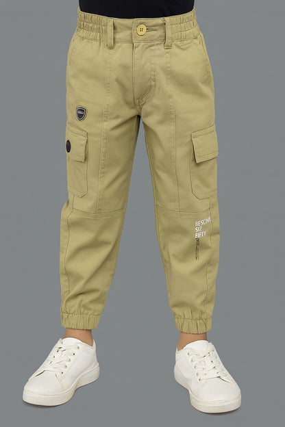 Boys Zipper Detail Elastic Waist Cotton Cargo Trouser