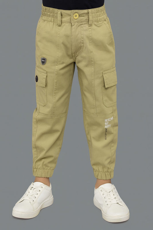 Boys Zipper Detail Elastic Waist Cotton Cargo Trouser
