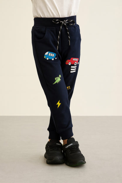 Boys Cartoon Print Elastic Cotton Casual Joggers