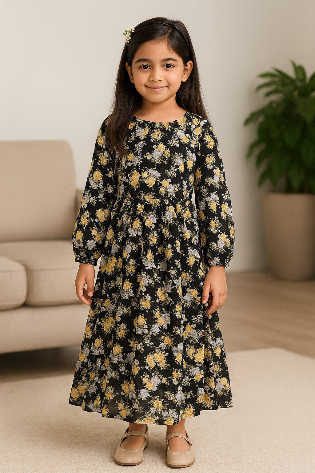 Girls Floral Print Casual Dress