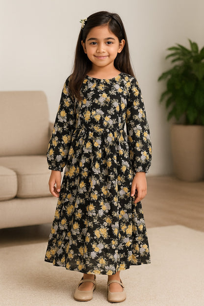 Girls Floral Print Casual Dress