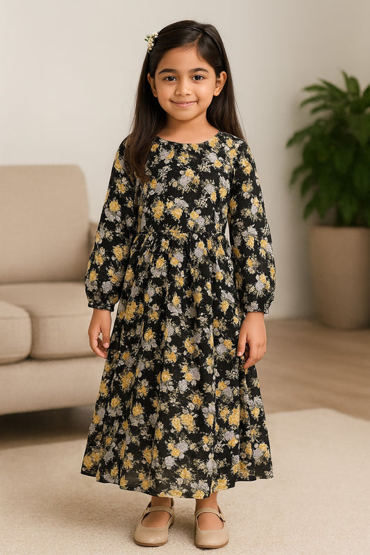 Girls Floral Print Casual Dress
