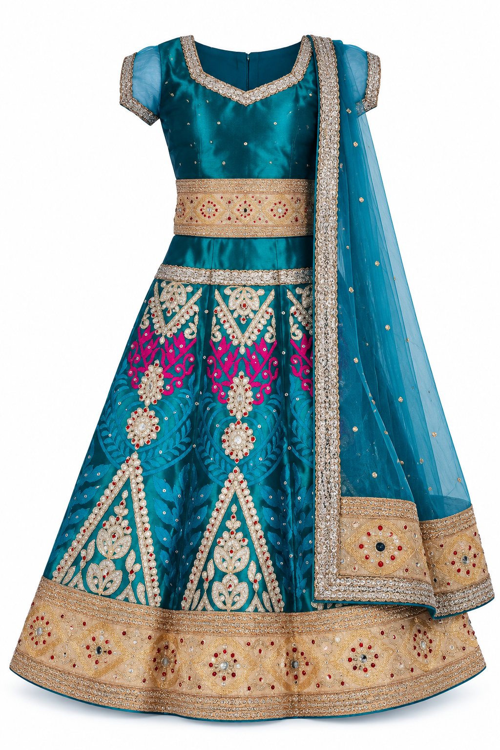 Girls Ethnic Wear Embroidered Ghagra Choli Dupatta Set