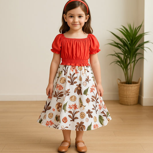 Girls Pure Cotton Floral Printed Summer Casual Dress