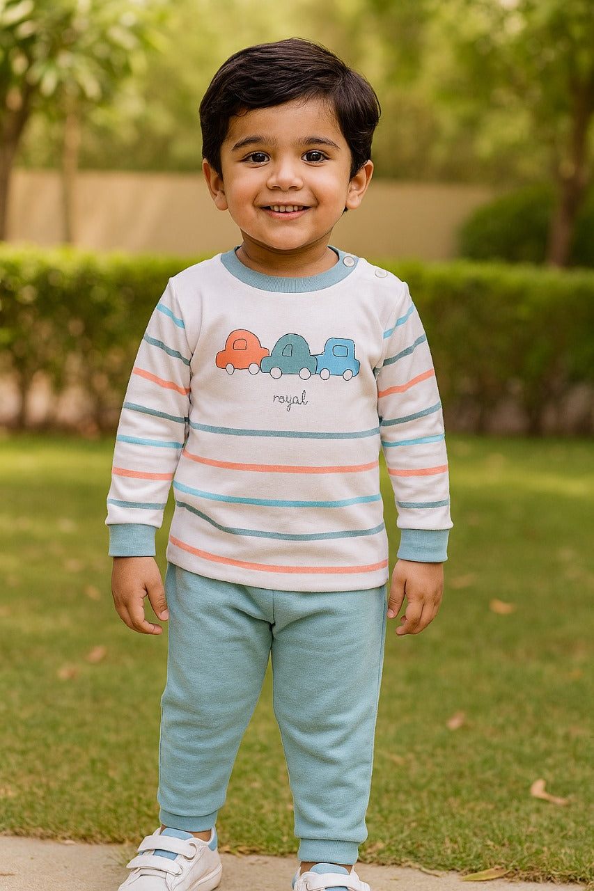 Baby Boys T-Shirt With A Printed Deign And Solid Pant