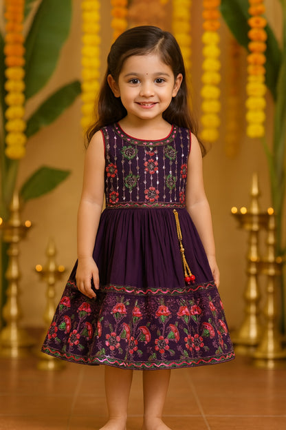 Girls Embroidered Fit and Flare Frock Dress