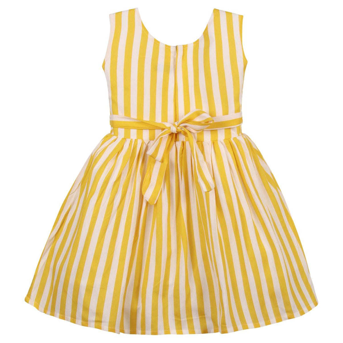 Girls Yellow & White Striped Button-Down Dress