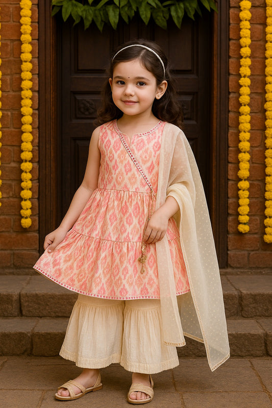 Girls Printed Lace Kurta with Sharara Set