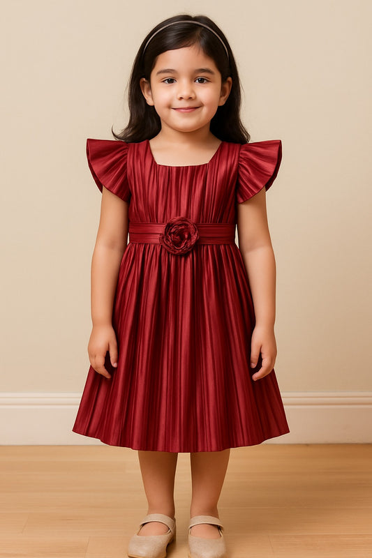 Girls Solid Fit and Flare Frock Dress