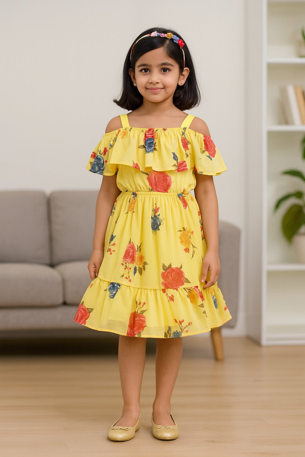 Girls Floral Print Fit and Flare Frock Dress
