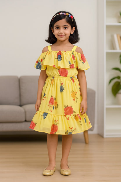 Girls Floral Print Fit and Flare Frock Dress