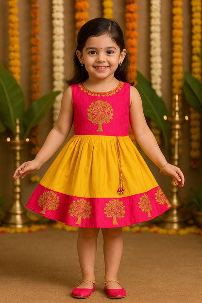 Baby Girls Silk Embroidered Ethnic Frock Dress