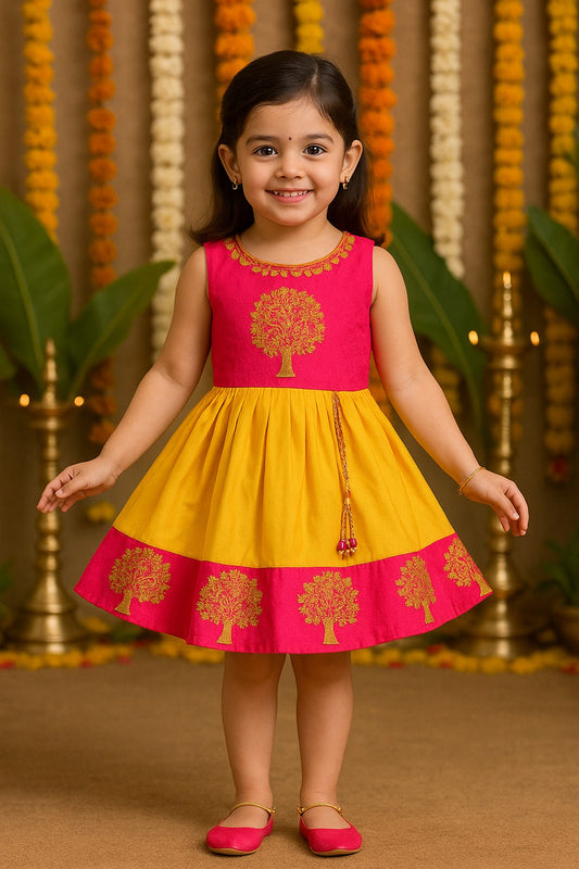 Baby Girls Silk Embroidered Ethnic Frock Dress