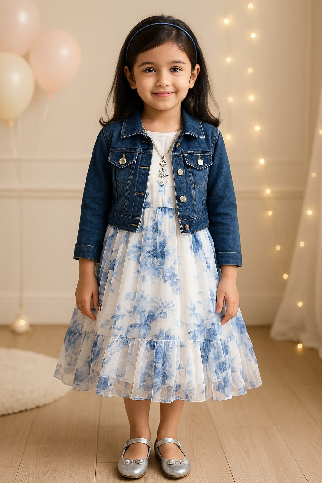 Girls Floral Print Fit and Flare Long Frock Dress