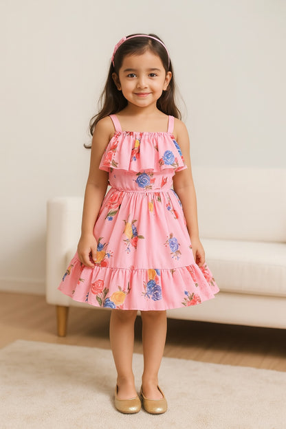 Girls Floral Print Fit and Flare Frock Dress