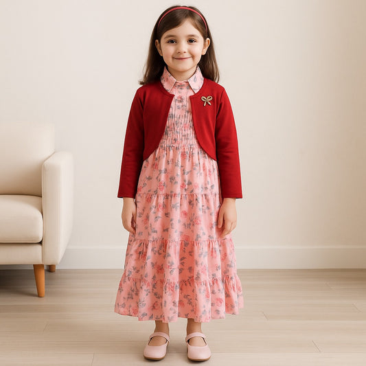 Girls A-Line Casual Midi Summer Dress with Jacket