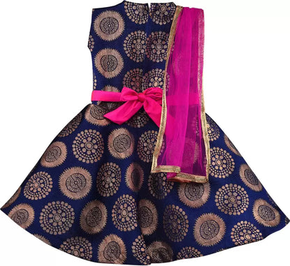 Pink and Navy Blue Ethnic Design Printed Dress