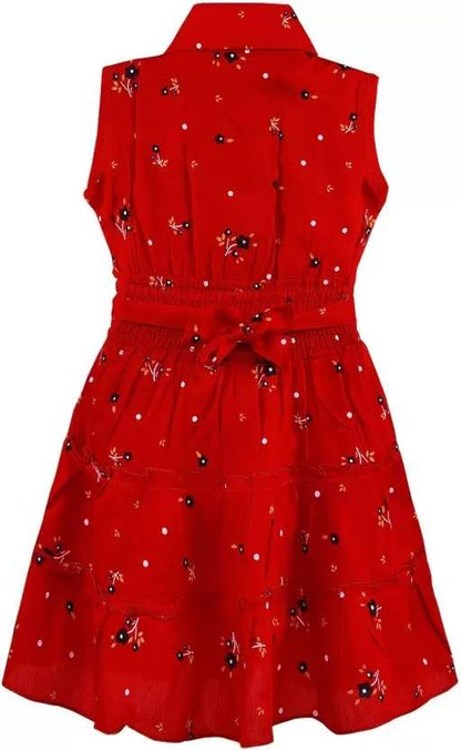 Girls Red Floral Tiered Shirt Dress