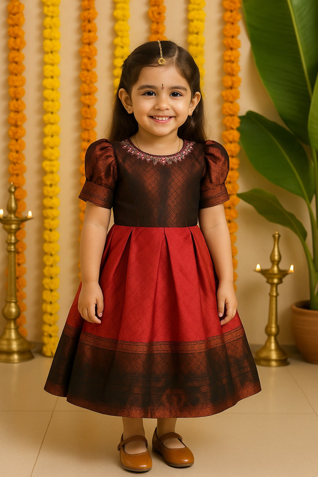 Girls Ethnic Dress with Woven Design