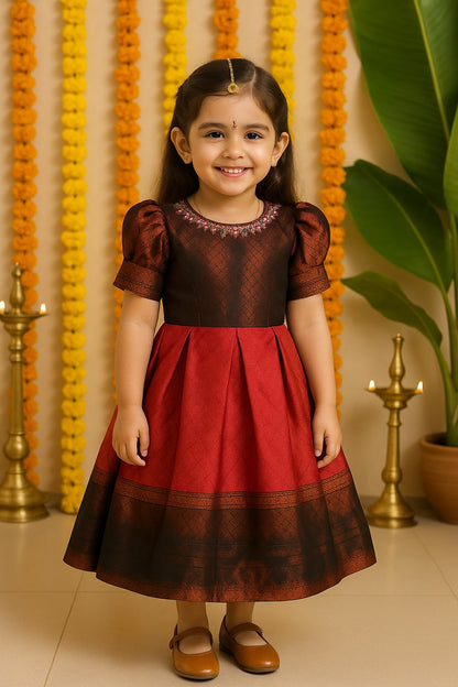 Girls Ethnic Dress with Woven Design