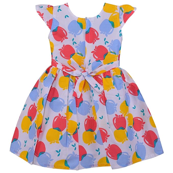 Girls Apple Printed Fit and Flare Dress