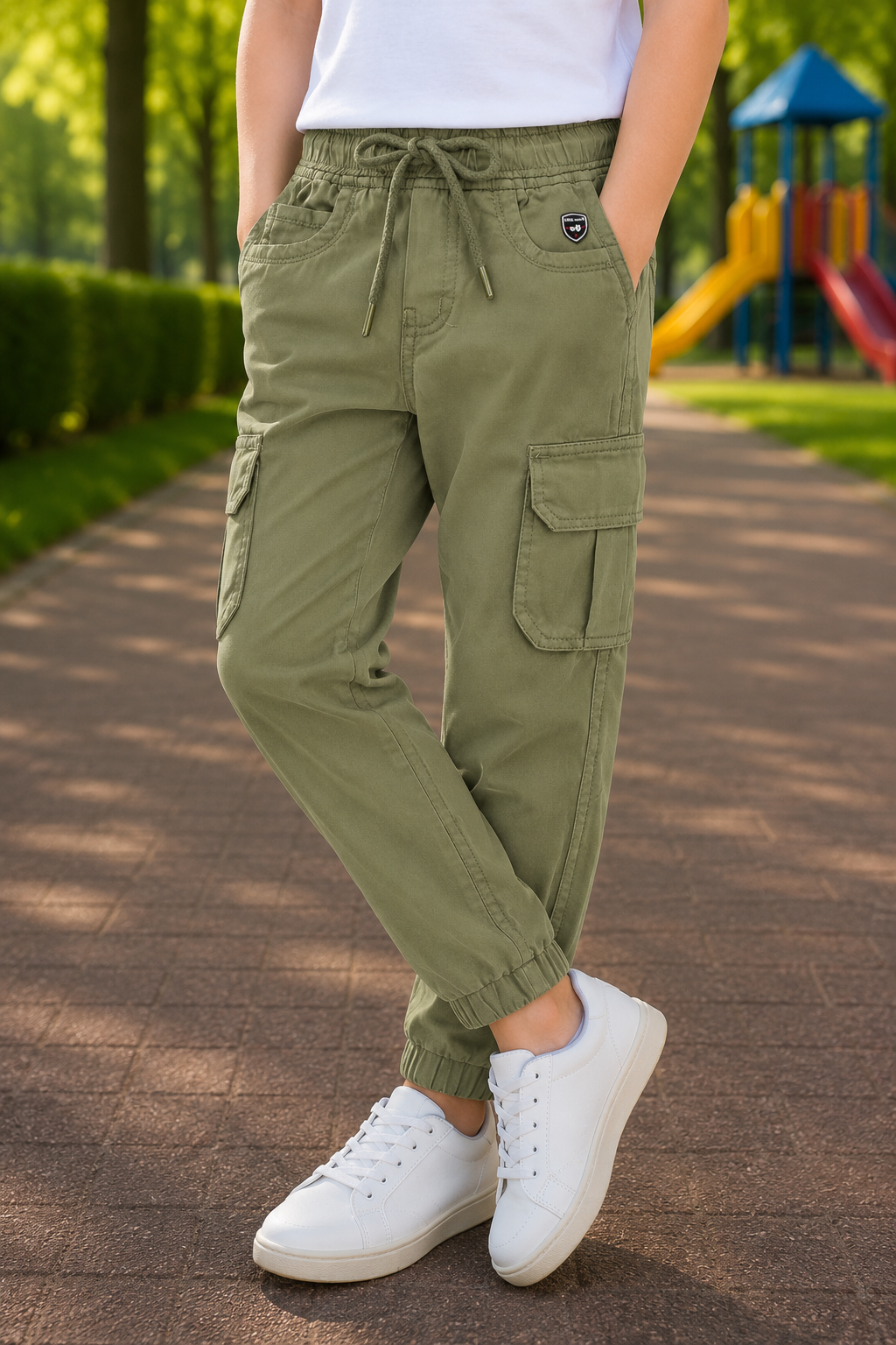 Boys Cotton Denim Cargo Joggers Soft & Stretchable Pants