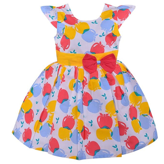Girls Apple Printed Fit and Flare Dress