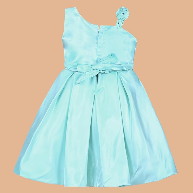 Girls Satin Embellished Flower Detailed Fit and Flare Dress