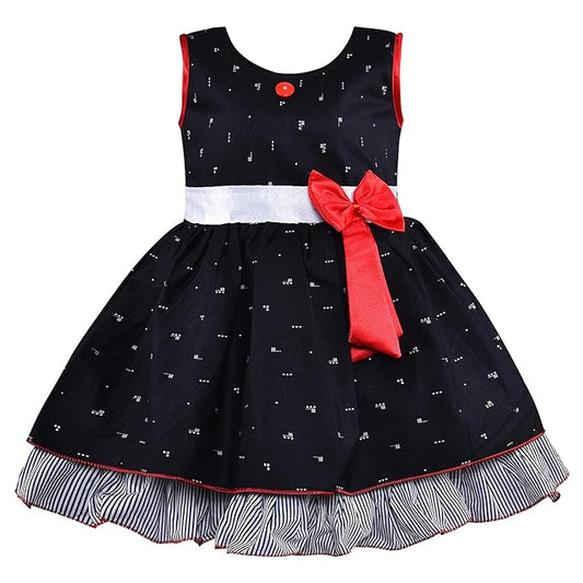 Girls A-line Graphic Printed dress with bow detail