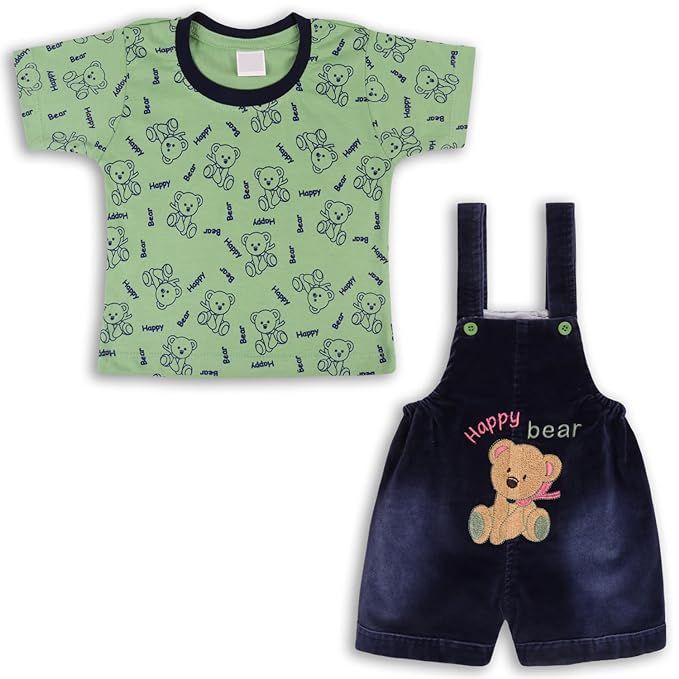 Boys Bear Printed  T-Shirts And Dungaree Set