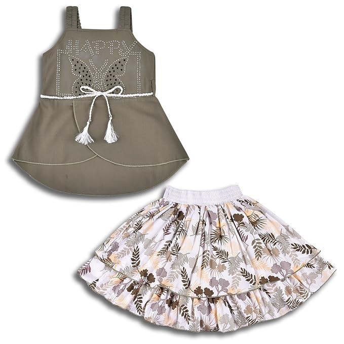 Baby Girls Casual Printed Top and Skirt For Girls