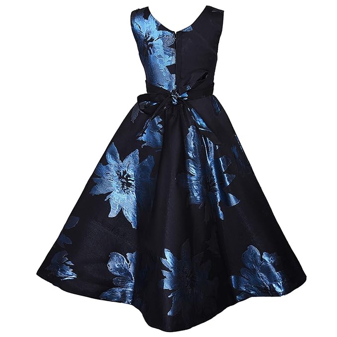 Girls Floral Printed Embellished Maxi Dress With Cape