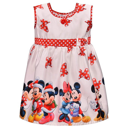 Red and White Mickey Mouse Printed Dress