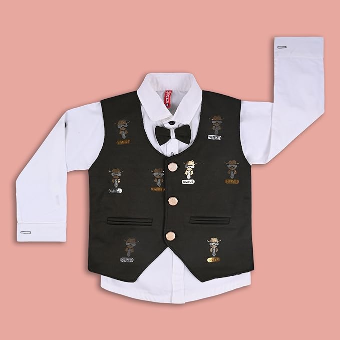Wish Karo Shirt With Waistcoat And Pant For Boys (bsp009dgrn)