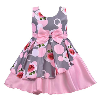Girls Floral Bow Layered Casual Dress