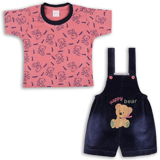 Boys Bear Printed  T-Shirts And Dungaree Set