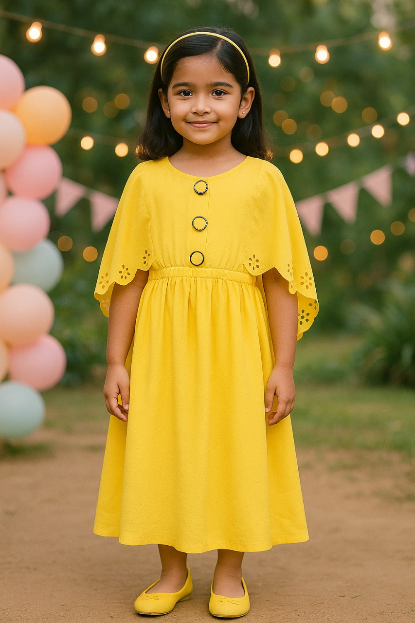 Girls Solid Kimono Sleeve Fit and Flare Frock Dress