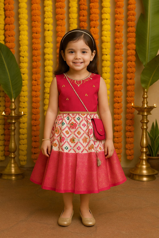 Girls Ethnic Floral Printed Ethnic Top and Skirt Set