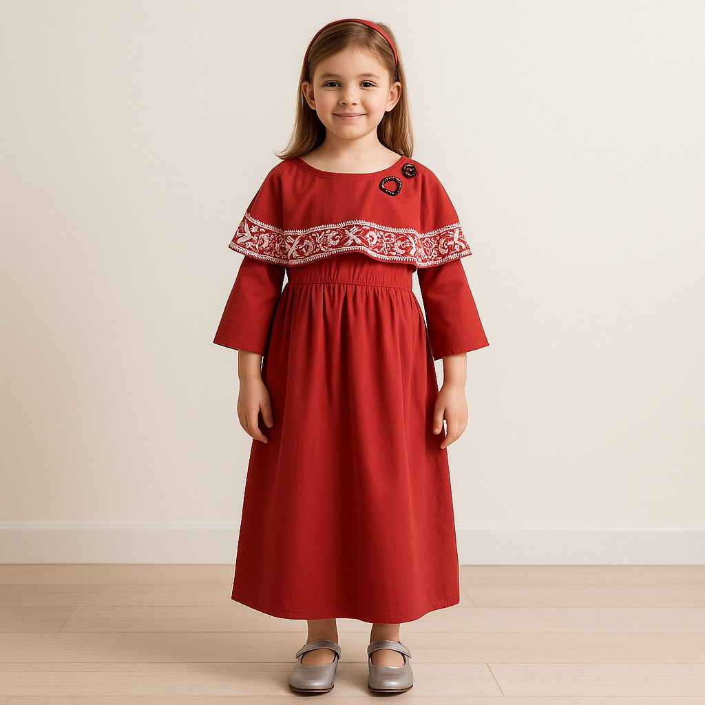 Girls Embroidered Bell Sleeve Fit and Flare Frock Dress