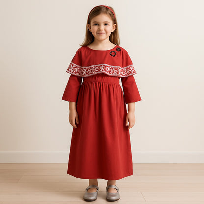 Girls Embroidered Bell Sleeve Fit and Flare Frock Dress